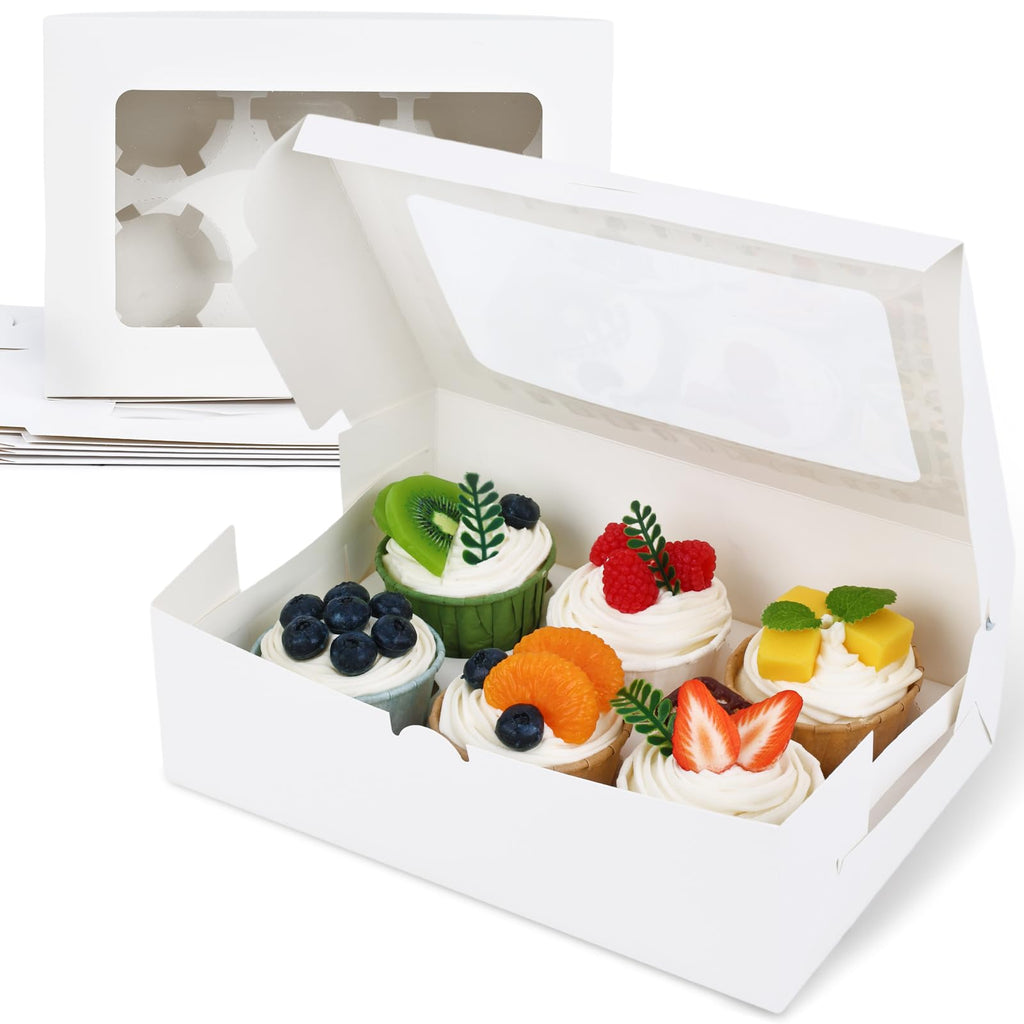 VGOODALL 6PCS White Cupcake Boxes 6 Count Cupcake Containers with Window Holding 36 Pastry Box for Birthday Holiday Party Bakery Supplies