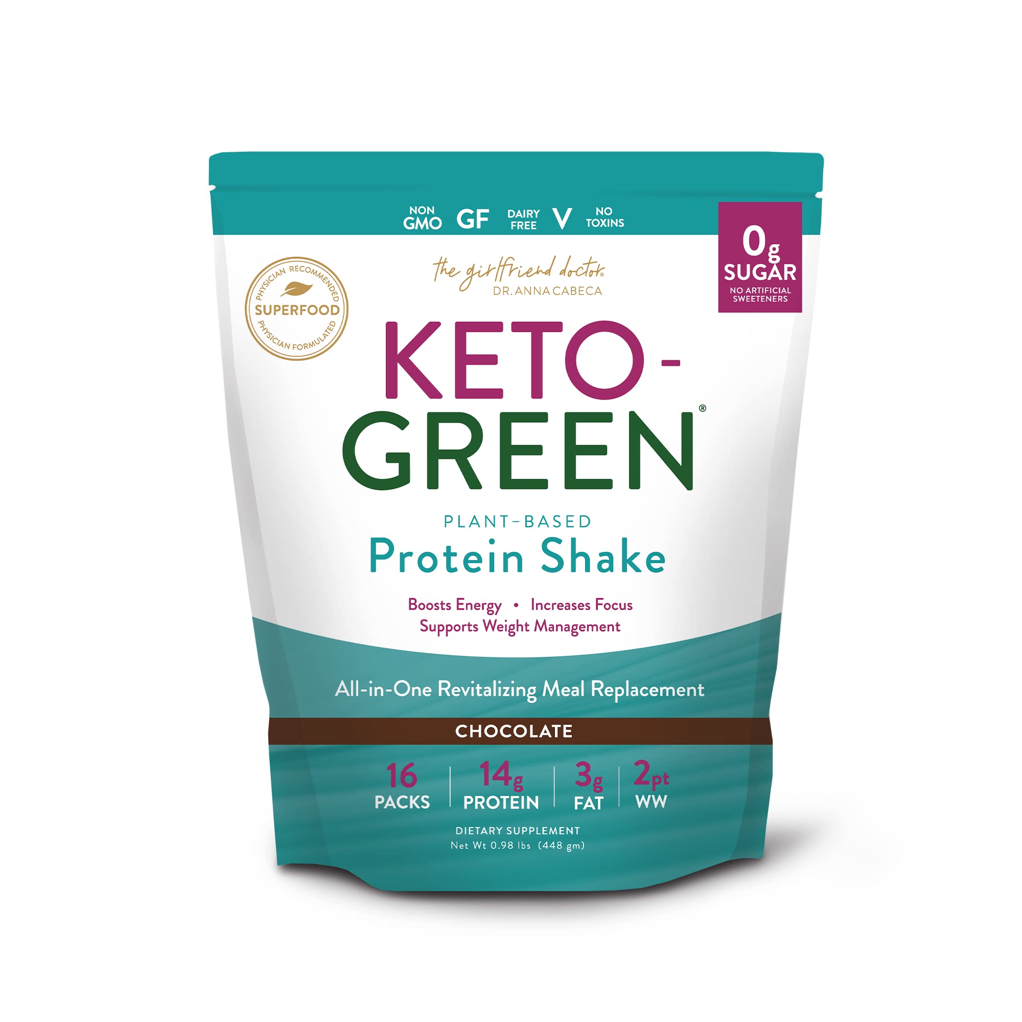 VIDAPURA Keto Green Protein Shake - Chocolate Ketogenic Protein Powder Drink Lactose-Free Vegan Protein Supports Gastrointestinal Health Aides Natural Body Detoxification 16 Pack